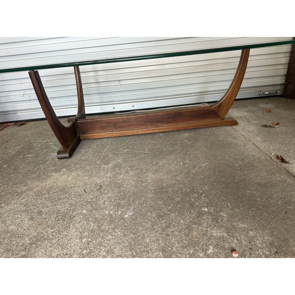RARE ADRIAN PEARSALL MID CENTURY WALNUT COFFEE TABLE KIDNEY SHAPED GLASS